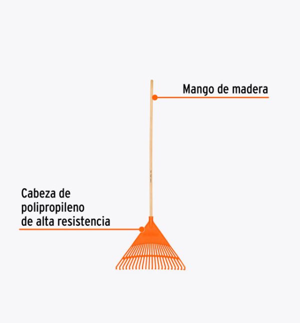 Escoba plástica rígida para jardín 22 Dientes Mango 48" Truper - Imagen 3